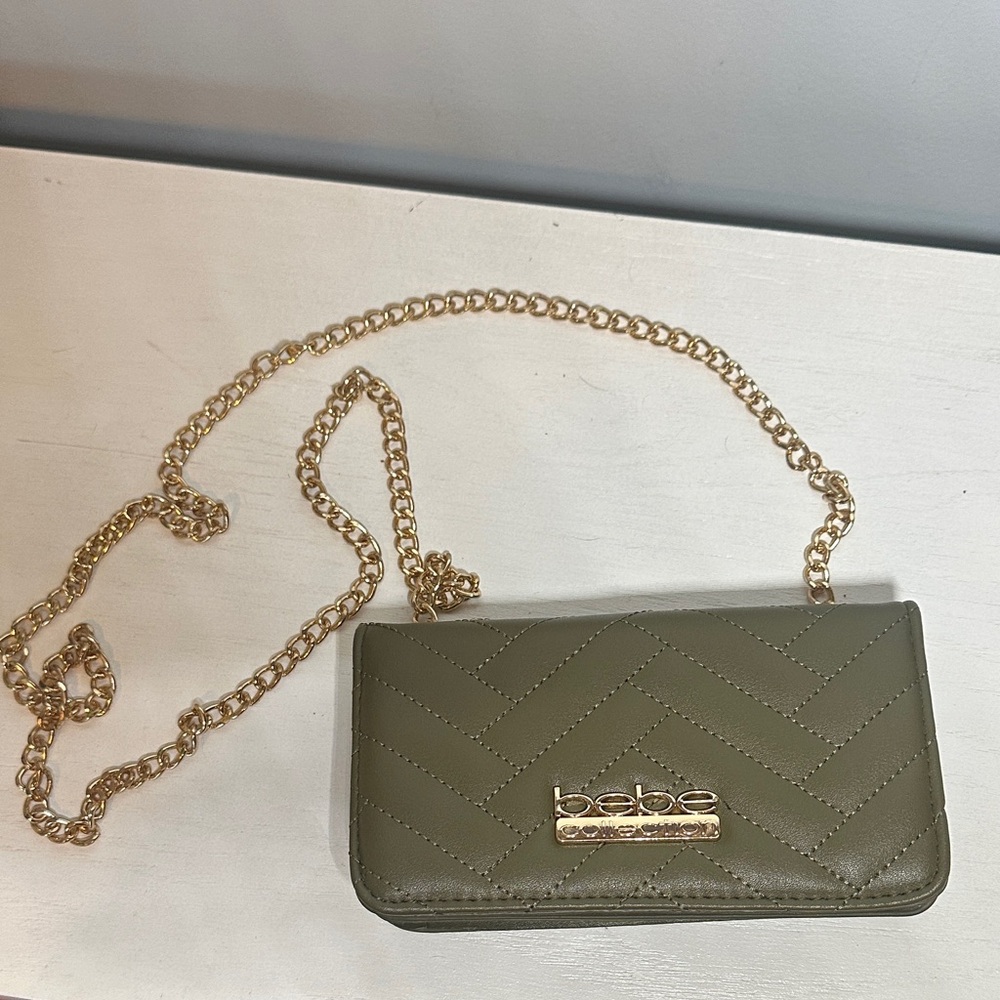 Bebe Olive Quilted Gold Chain purse